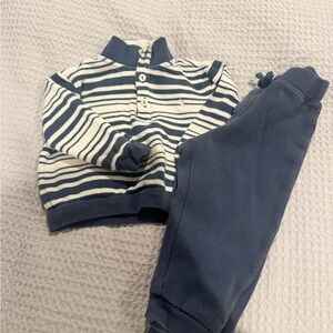 Ralph Lauren Navy and Cream Striped Kids Jogger Set